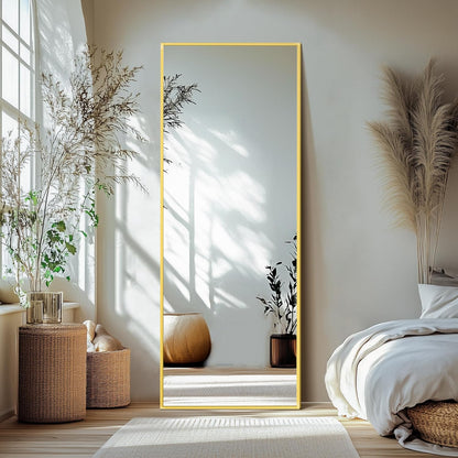 Delma Wall Full Length Mirror,Standing Mirror Full Body,Large Floor for Wall Door Bedroom Bathroom Living Room with Aluminium Frame(with Stand,56x15-Black)