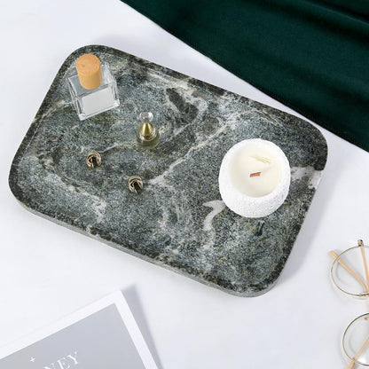 Koville Romano Travertine Tray, 12"x8" Natural Stone Vanity Tray for Countertop Bathroom Kitchen Dresser, Decorative Marble Catchall Trays for Perfume Jewelry, Rectangular Serving Tray(Beige)