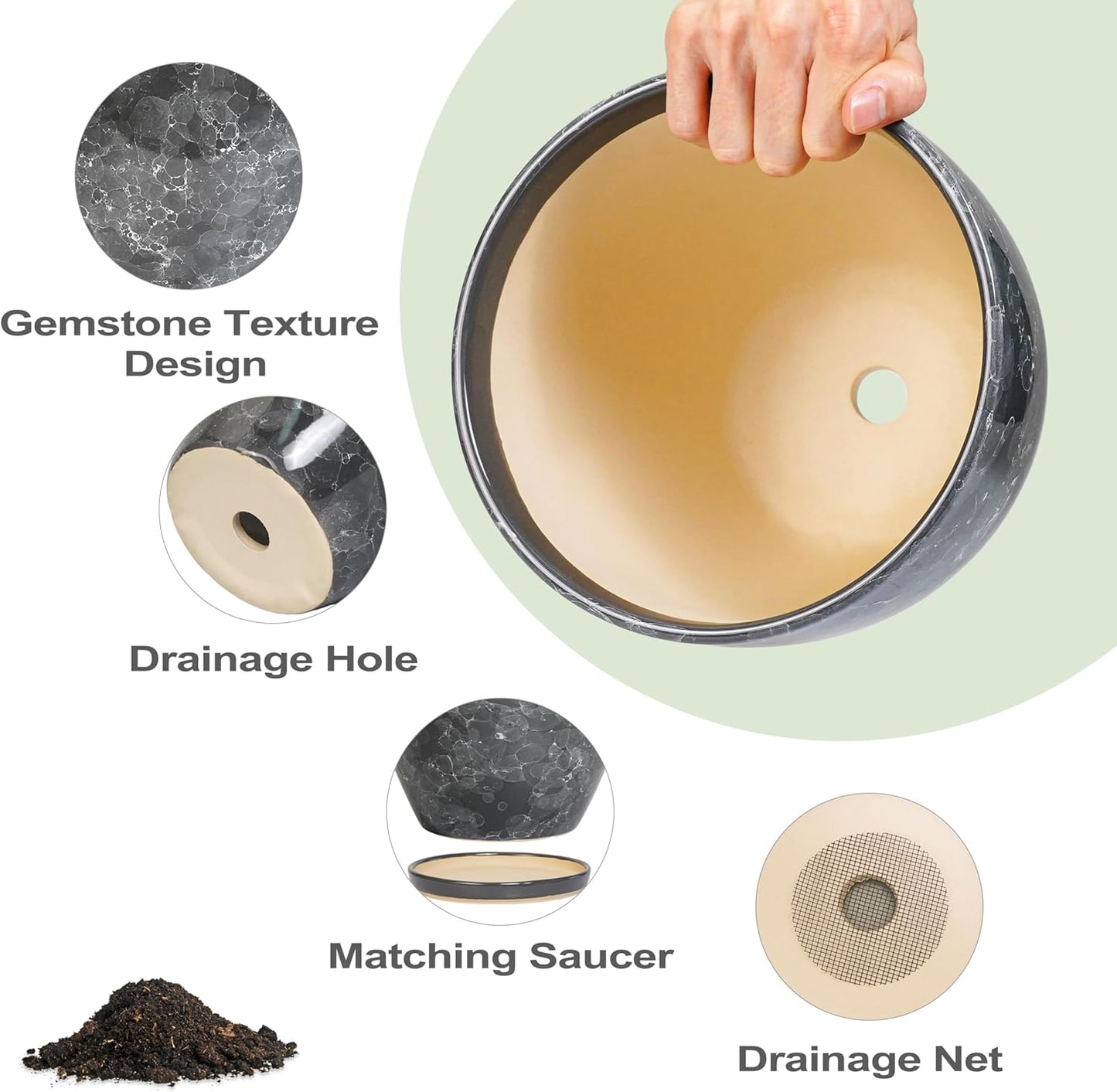 10 Inch Ceramic Planter Pot Round Plant Pot for Indoor Plants Outdoor Large Flower Pot with Drainage Hole and Saucer Blue