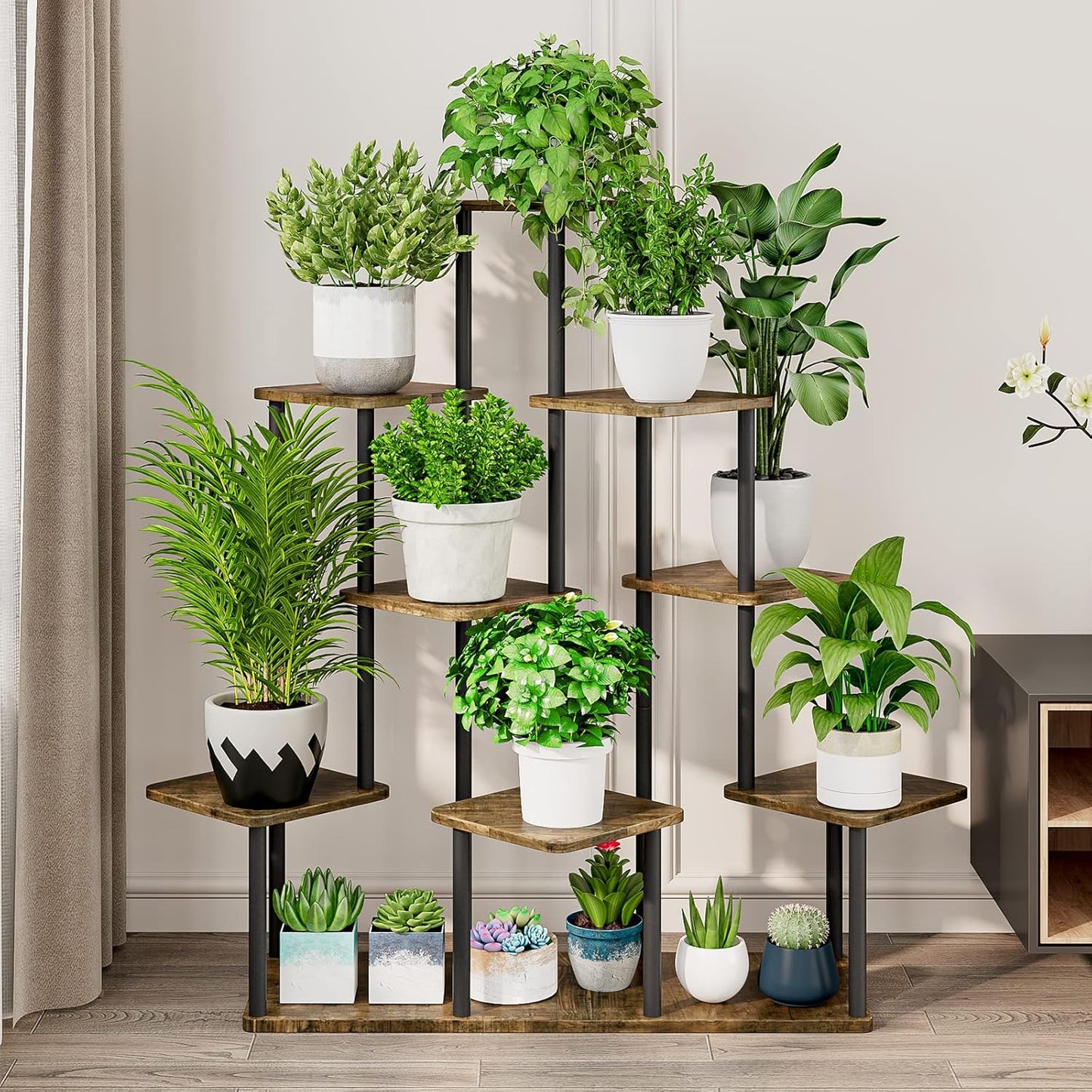 AZERPIAN Plant Stand 5 Tier Indoor Metal Flower Shelf for Multiple Plants Corner Tall Flower Holders for Patio Garden Living Room Balcony Bedroom, Black (5 Tier-Black)