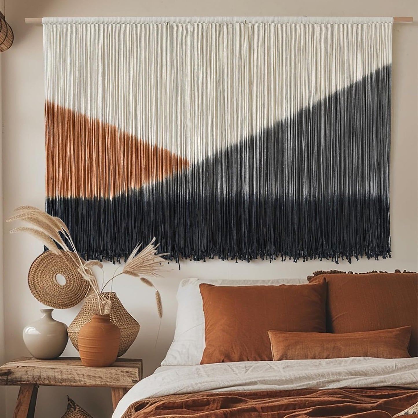 Flber Macrame Wall Hanging Macrame Wall Decor Large-Scale Tie-Dye Tapestry Living Home Room Wall Decor 57" Wx 35" L