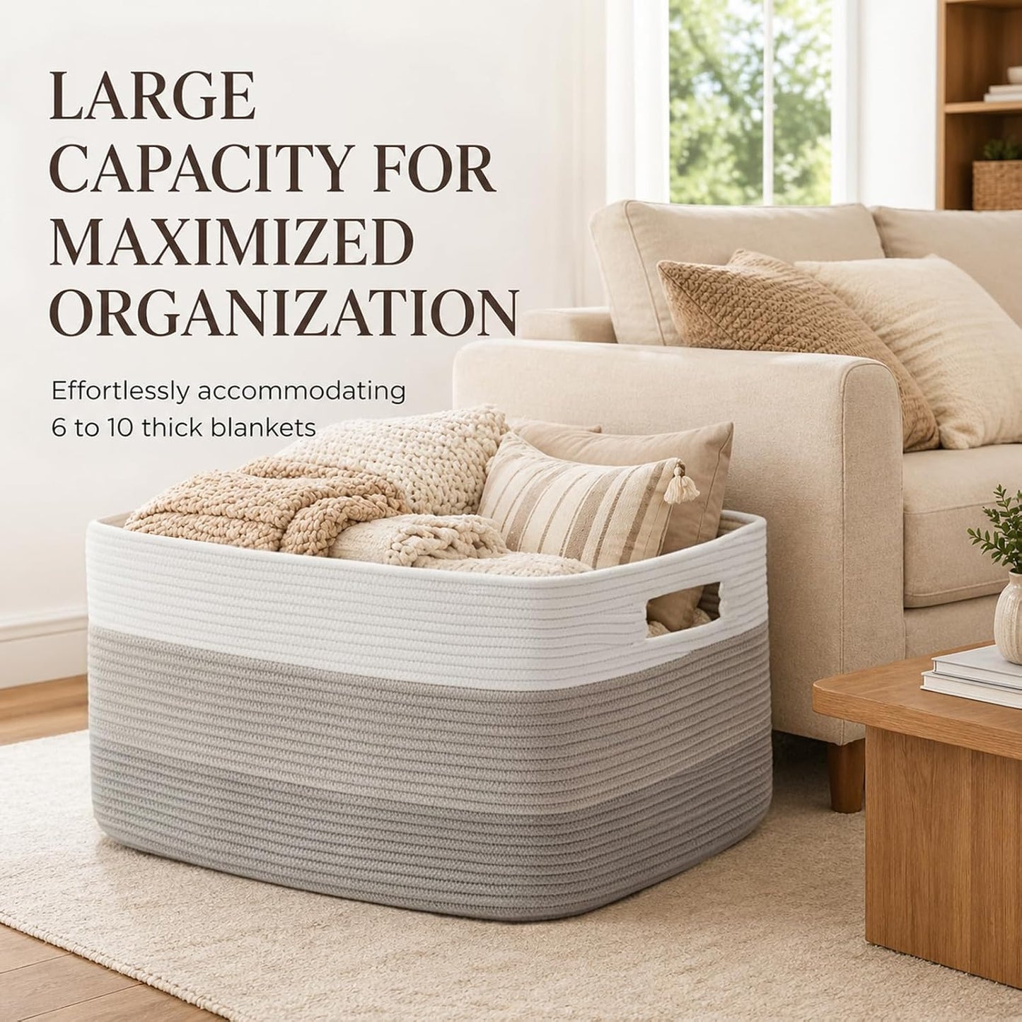 OIAHOMY Large Blanket Basket, 22”x17”x12” Rectangle Woven Baskets, Nursery Blanket Storage Living Room, Toy Storage With Handle, Large Baskets for Organizing-Gradient Yellow