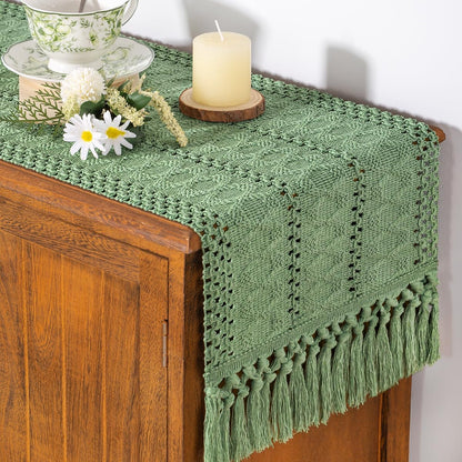 Socomi Boho Table Runner Summer Farmhouse Rustic Dining Kitchen Centerpiece Decor Small Macrame Woven Cotton Linen Coffee Table Runner for Dresser Scarf Home Decor 12x36 inch Beige