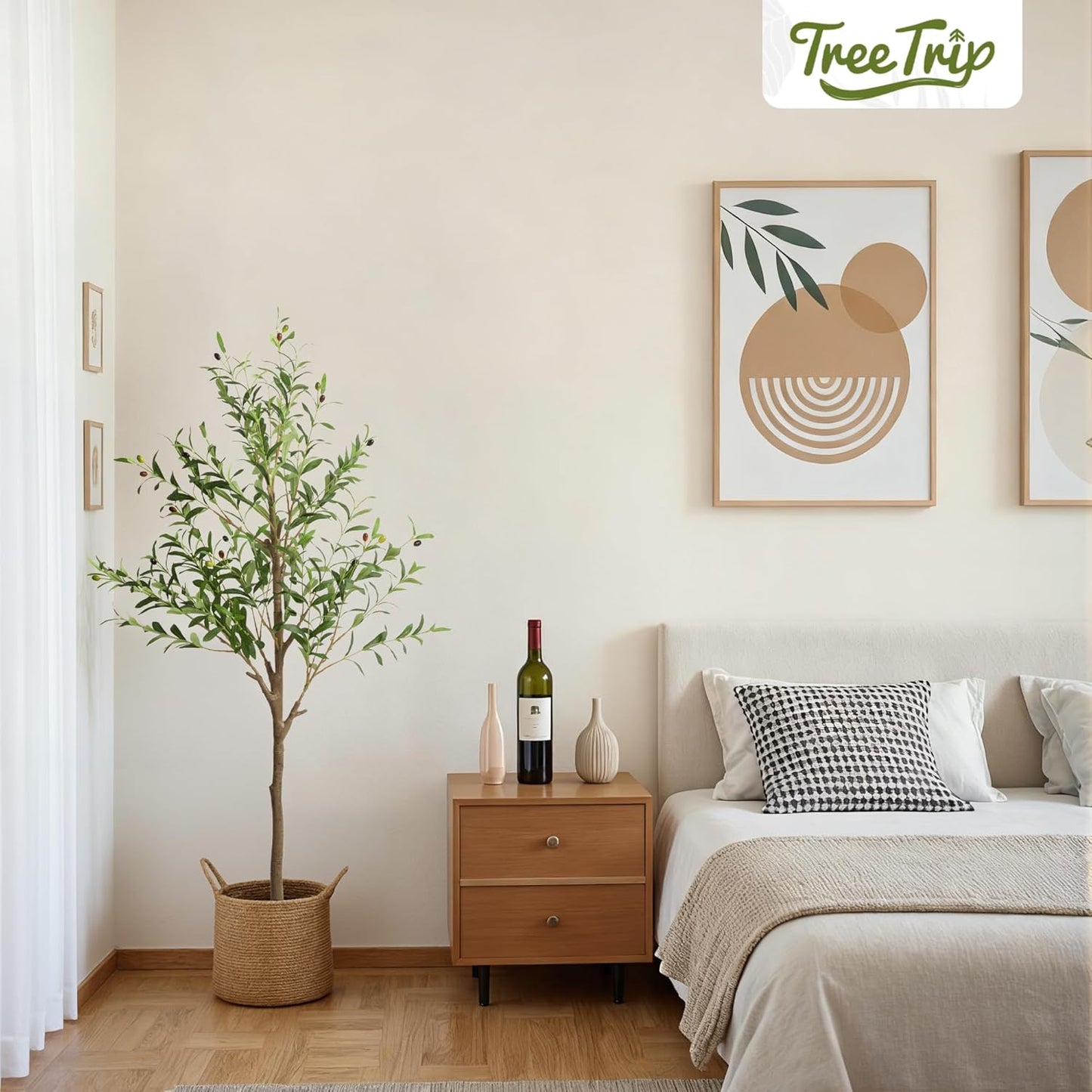 Olive Tree Artificial Indoor, 7 FT Faux Olive Trees with Planter, Fake Tall Plants with Natural Trunk and Lifelike Fruits for Home Office Decor(1, 7FT)