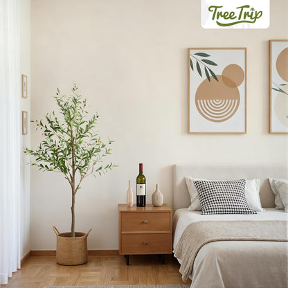Olive Tree Artificial Indoor, 7 FT Faux Olive Trees with Planter, Fake Tall Plants with Natural Trunk and Lifelike Fruits for Home Office Decor(1, 7FT)