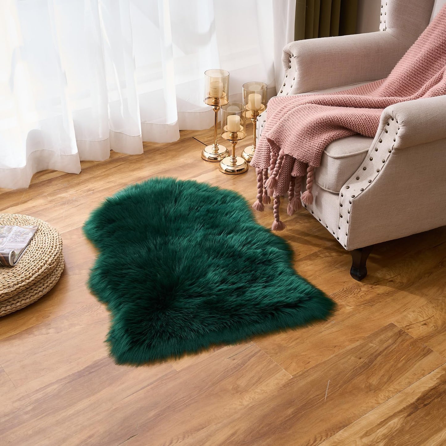 EasyJoy Ultra Soft Fluffy/Fuzzy Shaggy Area Rug Faux Fur Chair Cover Seat Pad for Bedroom Floor Sofa Living Room (2 x 6 ft Sheepskin, Beige)