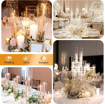 24 PCS Hurricane Candle Holder, 2.5" W x 14" H Open Ended Glass Candle Cylinder Sleeve, Clear Glass Cylinder Candle Holder, Open Flame Candle Chimney Tube Cover, Bottomless Cylindrical Glass