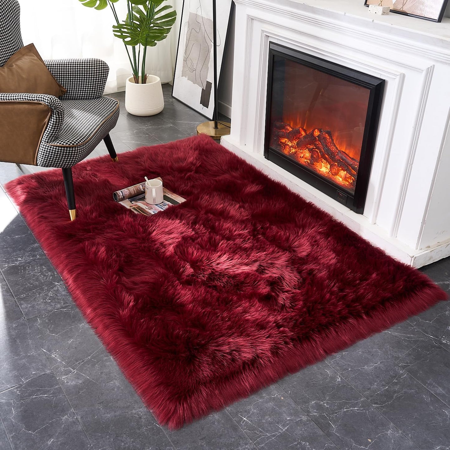 EasyJoy Ultra Soft Fluffy/Fuzzy Shaggy Area Rug Faux Fur Chair Cover Seat Pad for Bedroom Floor Sofa Living Room (2 x 6 ft Sheepskin, Beige)