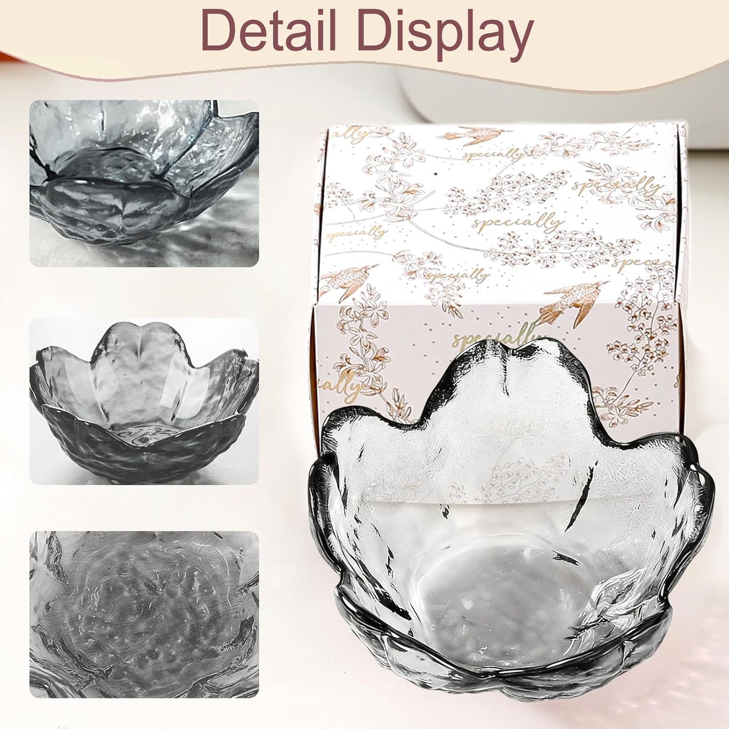 Purple Flower Jewelry Dish Glass Ring Holder Dish Jewelry Tray Cute Vanity Organizer Aesthetic Nightstand Bathroom Room Decor Trinket Dish Mothers Day Friendship Christmas Birthday Gifts for Women