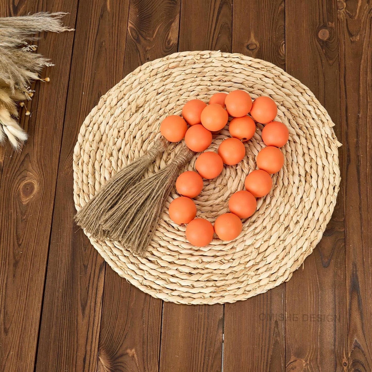 OMISHE Extra Large Wood Bead Garland with 1.6" Diameter Wooden Beads and Tassels, 41" Long Rustic Farmhouse Country Decorative Beads for Home Tiered Tray Decor, Natural Beige