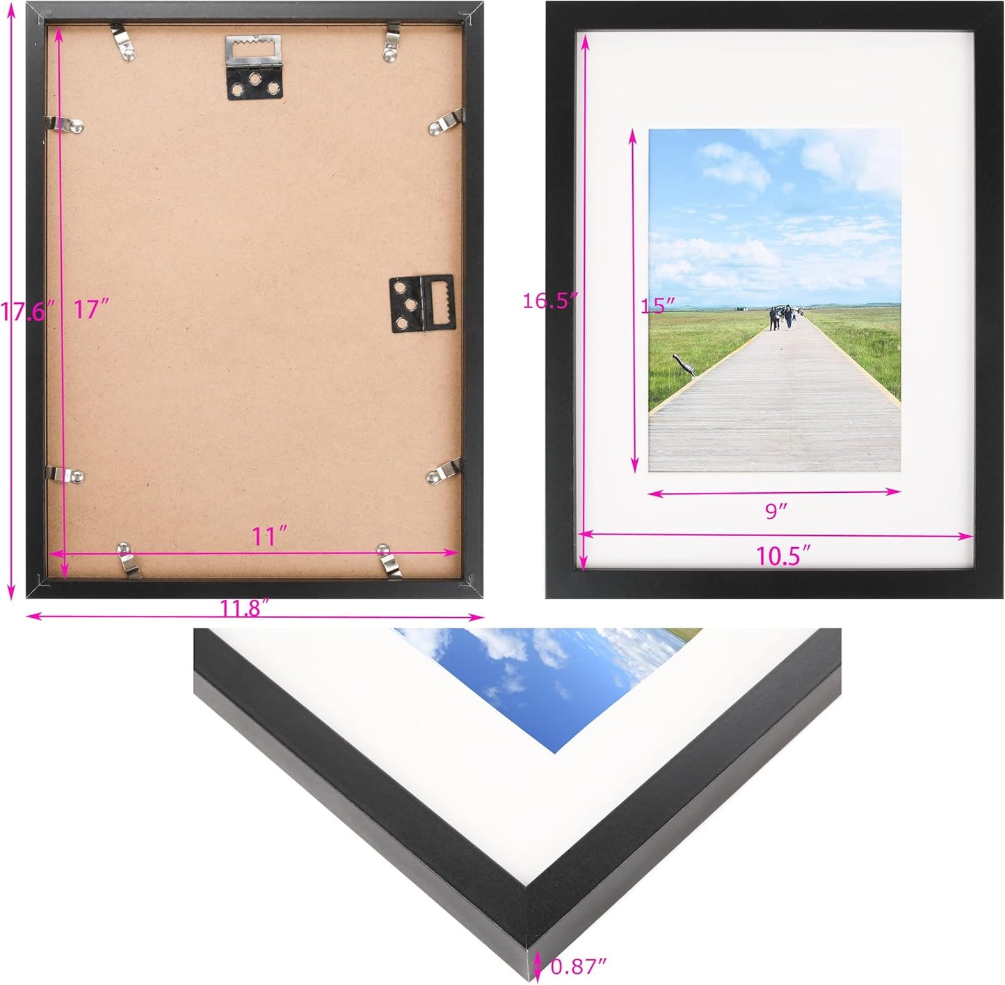 Aynoo Wood Floating Picture Frame 7x9, Table Top 8x10 7x9 6x8 Floating Frame Black Metal Modern Style Frame (PHSD),1Pack