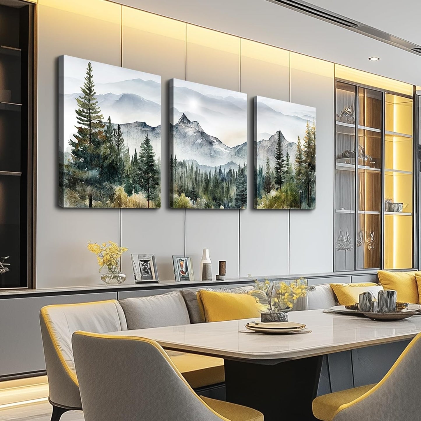 MHARTK66 Wall Art for Living Room Modern Wall Decor for Bedroom Office Decor Abstract Mountain Forest Landscapes Ink Painting 3 Piece Framed Canvas Art Prints Ready to Hang Wall Pictures Home Decor