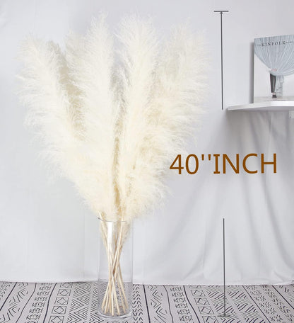 10 PCS Beige Pampas Grass Decor, Naturally Dried Pompas, Bunny Tails Dried Flowers, and Dried Eucalyptus. Perfect for Weddings, Boho Party Decorations, and Table Decor(17inch)