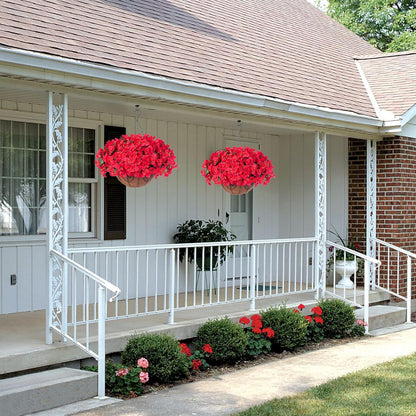 Artificial Hanging Flowers Faux Plants Basket for Outdoors Spring Summer Decor, Fake Silk Bougainvillea in Planter Outdoor Look Real UV Resistant Faux Flower for Outside Porch Patio Garden Home, White