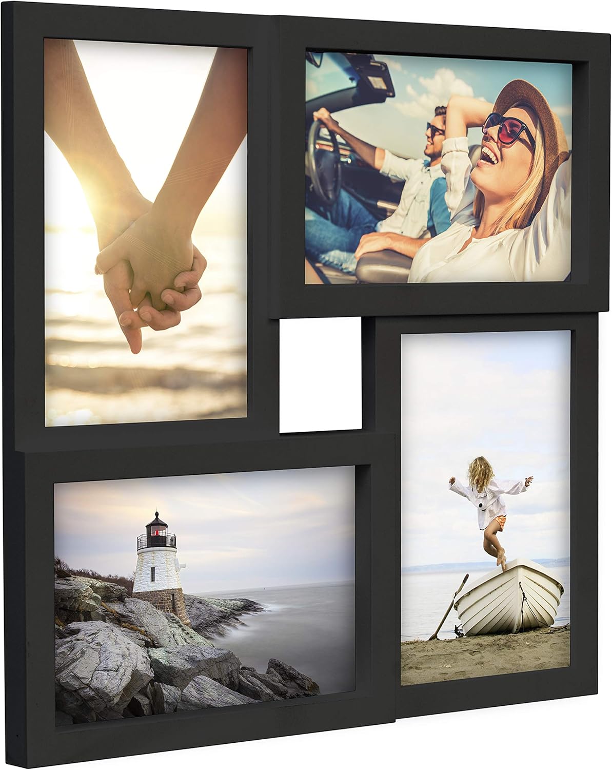 Malden International Designs Collage Picture Frame for Wall, Holds Four Photos : 2-6x4 and 2-4x6 Inch - Black Plastic, Wall Decor for the Home