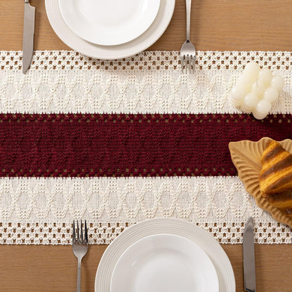 Socomi Boho Table Runner Summer Farmhouse Rustic Dining Kitchen Centerpiece Decor Small Macrame Woven Cotton Linen Coffee Table Runner for Dresser Scarf Home Decor 12x36 inch Beige
