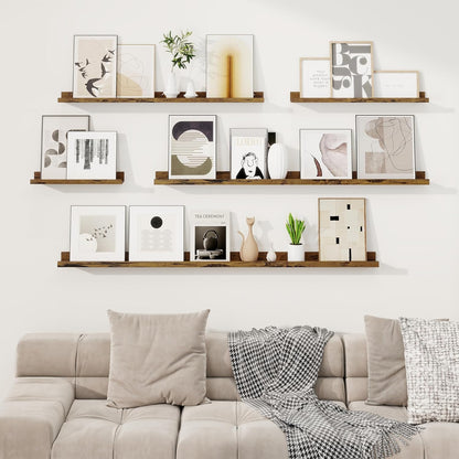 RICHFOCUS Picture Ledge Shelf, 24 inch Floating Shelves Set of 2, Wood Wall Shelves with Lip, Wall Decor Storage for Bedroom Living Room Bathroom Kitchen Nursery Photo Picture, Walnut