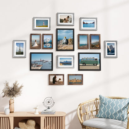 Vittanly 15 Pack Picture Frames Collage Wall Decor for Mounting or Tabletop Display, Gallery Frame Set for Family, Multi Sizes Including 3pcs 8x10, 6pcs 5x7, 6pcs 4x6, Black