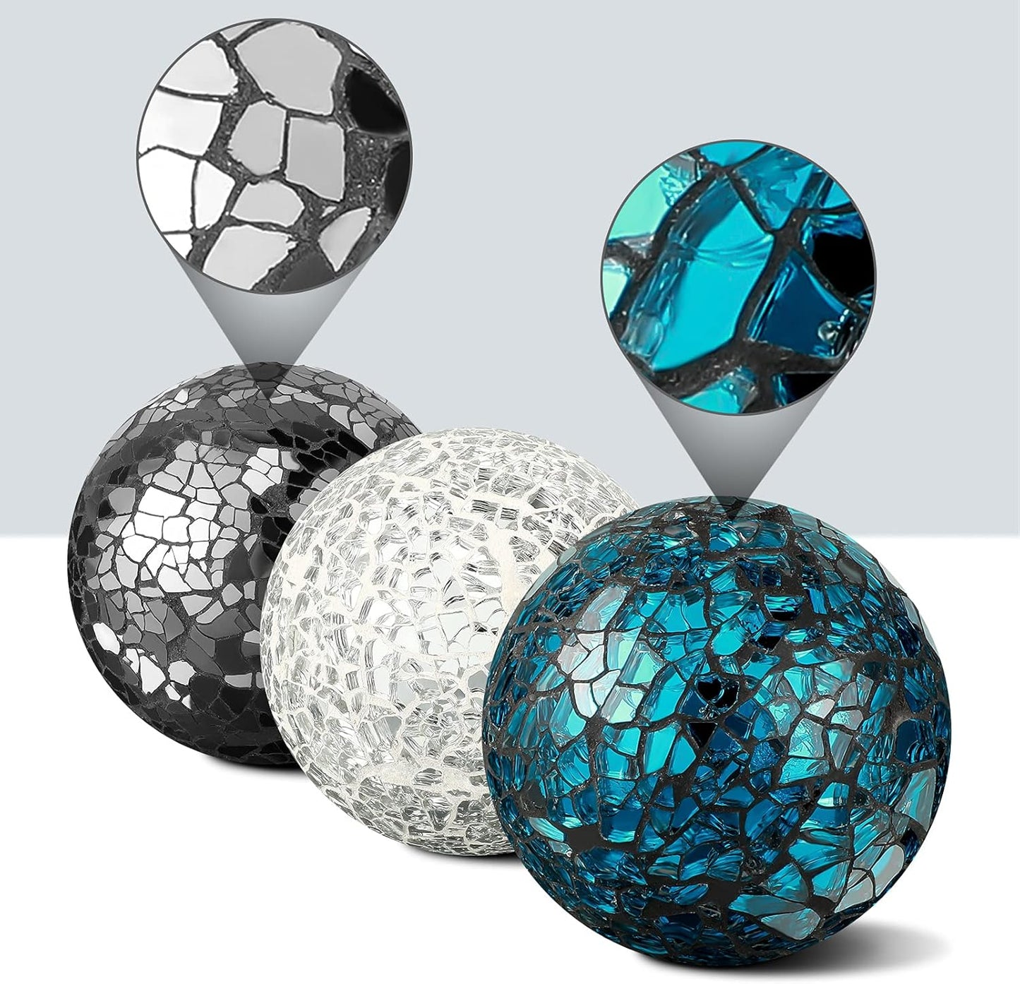 Cunhill 6 Pieces Decorative Balls for Bowls 6.5 cm / 2.5 Inch Orbs Glass Balls for Centerpiece Bowls Mosaic Sphere for Home Decoration Dining Table Christmas Party (White,Red,Reddish Black)