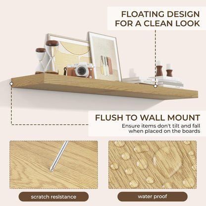 RICHFOCUS 72Inch Floating Shelves for Wall 2 Pack Shelves for Bedroom|Kitchen|Bathroom Wall Mounted Rustic Wood Floating Shelf with Invisible Brackets for Books|Storage|Decor, Rustic Brown