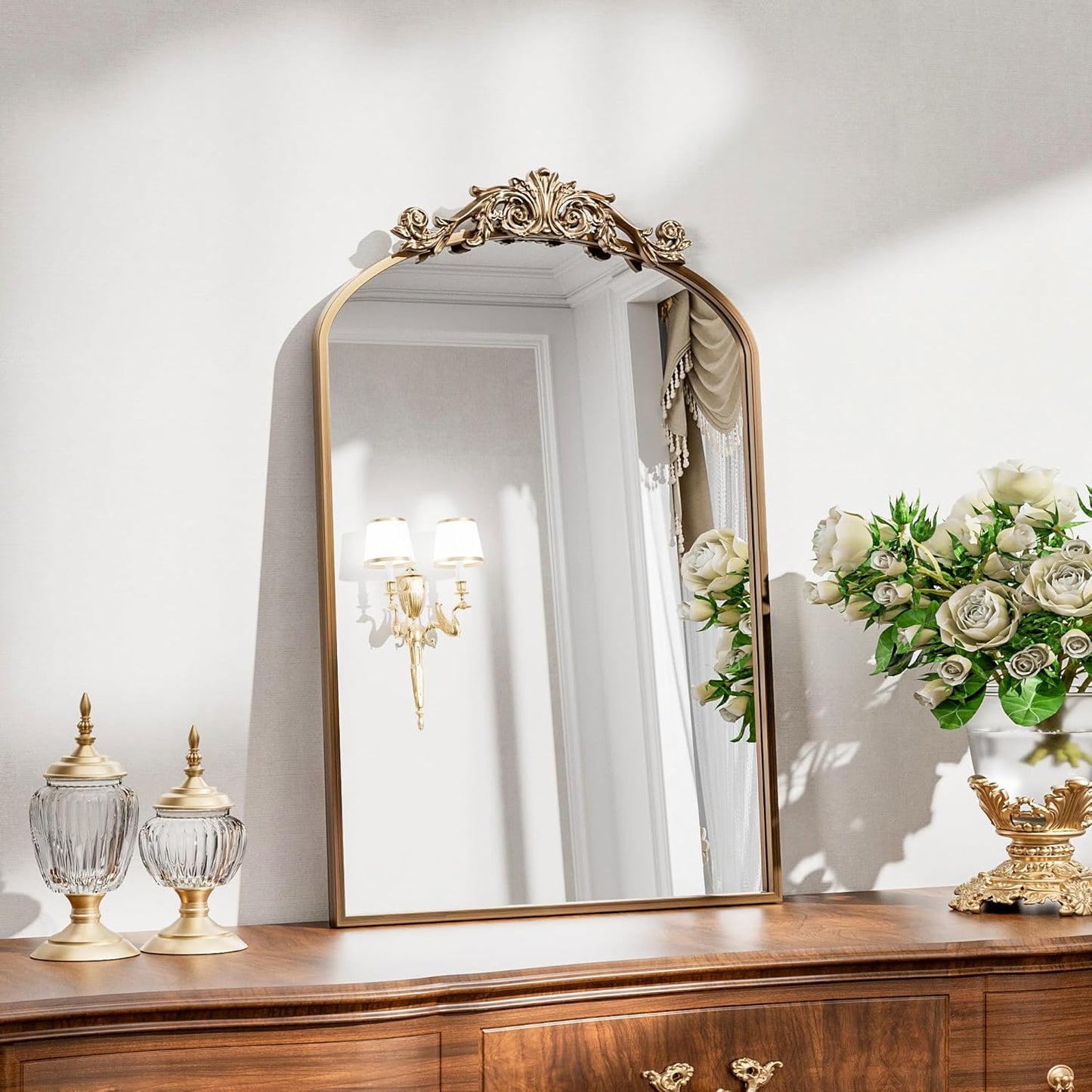 Dewfig Arched Full Length Mirror, 76"x34" Large Floor Mirror, Full Body Mirrors for Leaning or Hanging, Standing Mirrors for Bedroom, Living Room,Dressing Room, Aluminum Alloy Frame, Black
