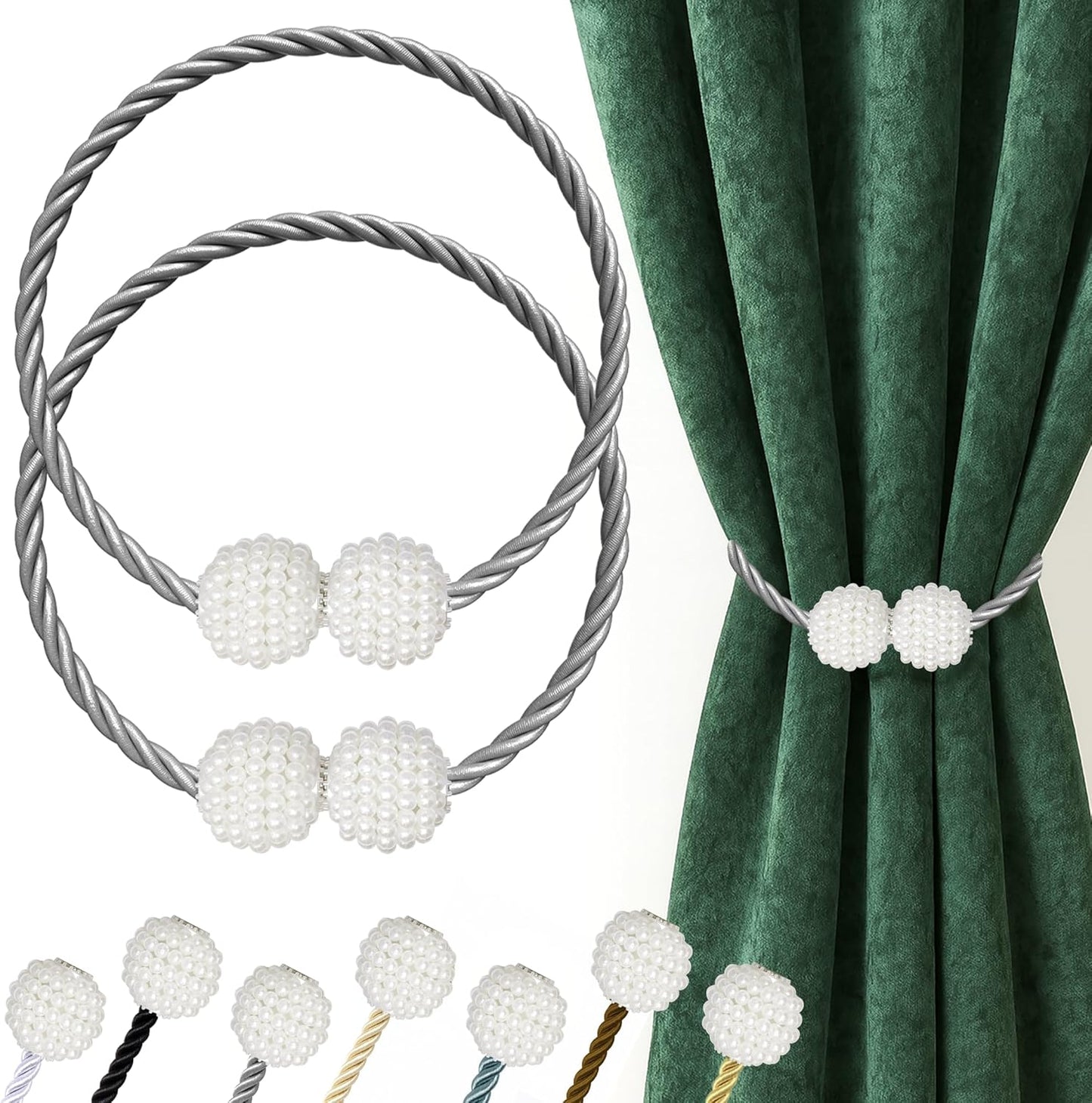 Hion Magnetic Curtain Tiebacks Black 2pcs, Curtain Tiebacks Buckles Holdbacks Holders Hooks Clip for Home Outdoor Bedroom Office Decorative Curtain