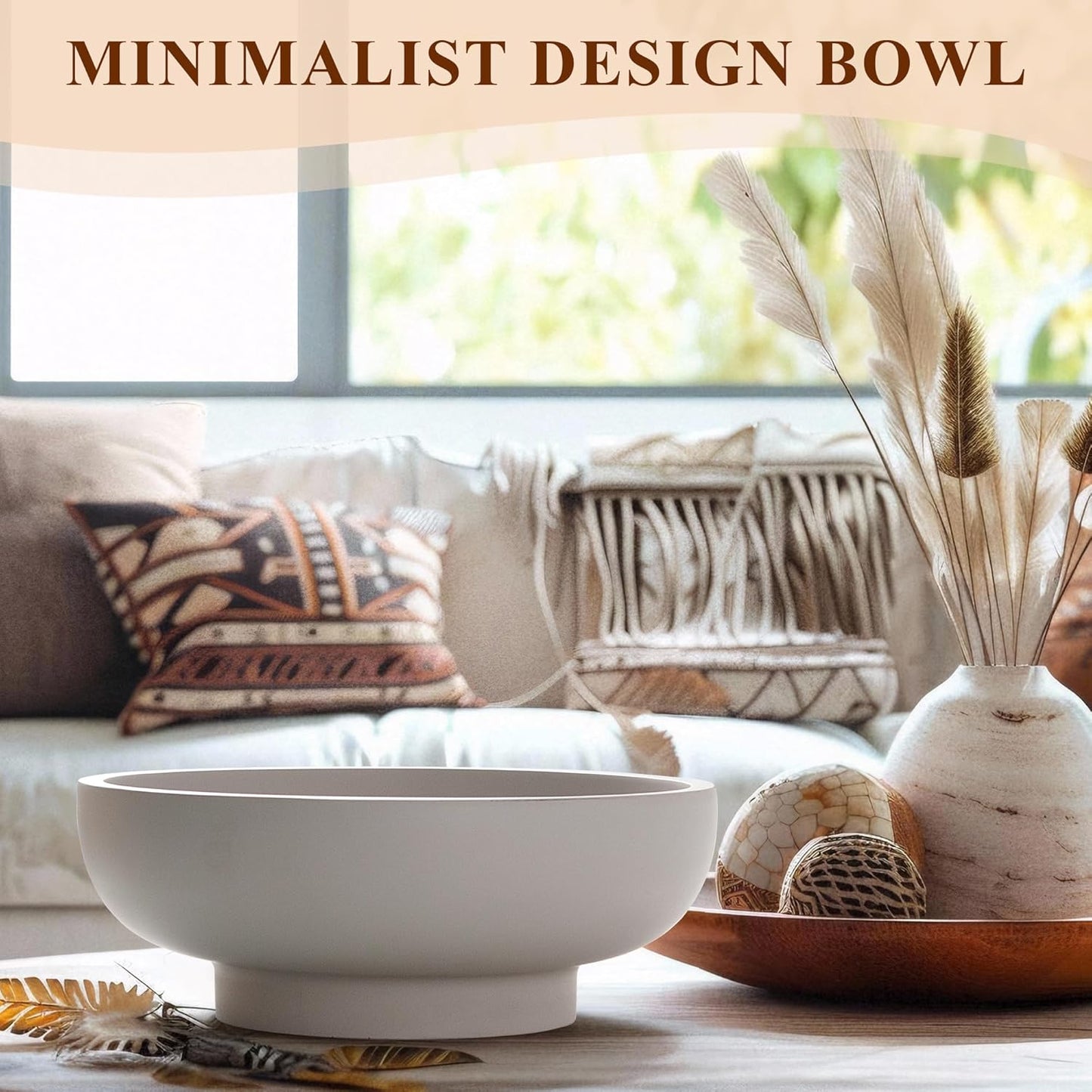 YMXYJM Large Decorative Bowl, Modern Handicraft Resin Bowls for Home Decor, Decorative Fruit Bowl for Kitchen Counter, Stylish Key Bowl for Entry Table, Artificial Stone Resin Beige