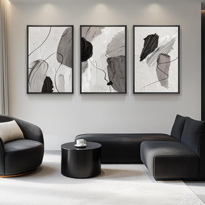 Large Framed Black and White Abstract Wall Art for Living Room, 3 Piece Big Modern Canvas Prints Paintings Artwork for Walls, Minimalist Abstract Art Pictures for Hallway, Office Wall Decor 24x36 In