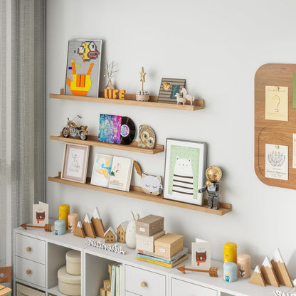 FLYJOE Picture Ledge Shelf, Floating Shelves Set of 2, Solid Pine Wood 55'' Long Large Nursery Book Shelves for Toys Storage, Kids Bookshelf for Living Room Bedroom Decor Books Photo Frames, Walnut