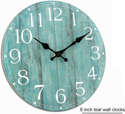 Wall Clock, Rustic Wall Clocks Battery Operated Silent Non Ticking, Country Round Wooden Clocks Farmhous Wall Decorative for Kitchen, Bathroom, Living Room (Gray 8 Inch)