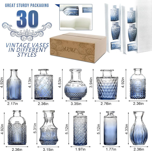 Arme Glass Bud Vase Set of 32 Pcs，Small Glass Vases for Flowers，Clear Bud Vases in Bulk，Vintage Vases for Centerpieces，Small Glass Bud Vase for Rustic Wedding Decorations，Home Table Flower Décor