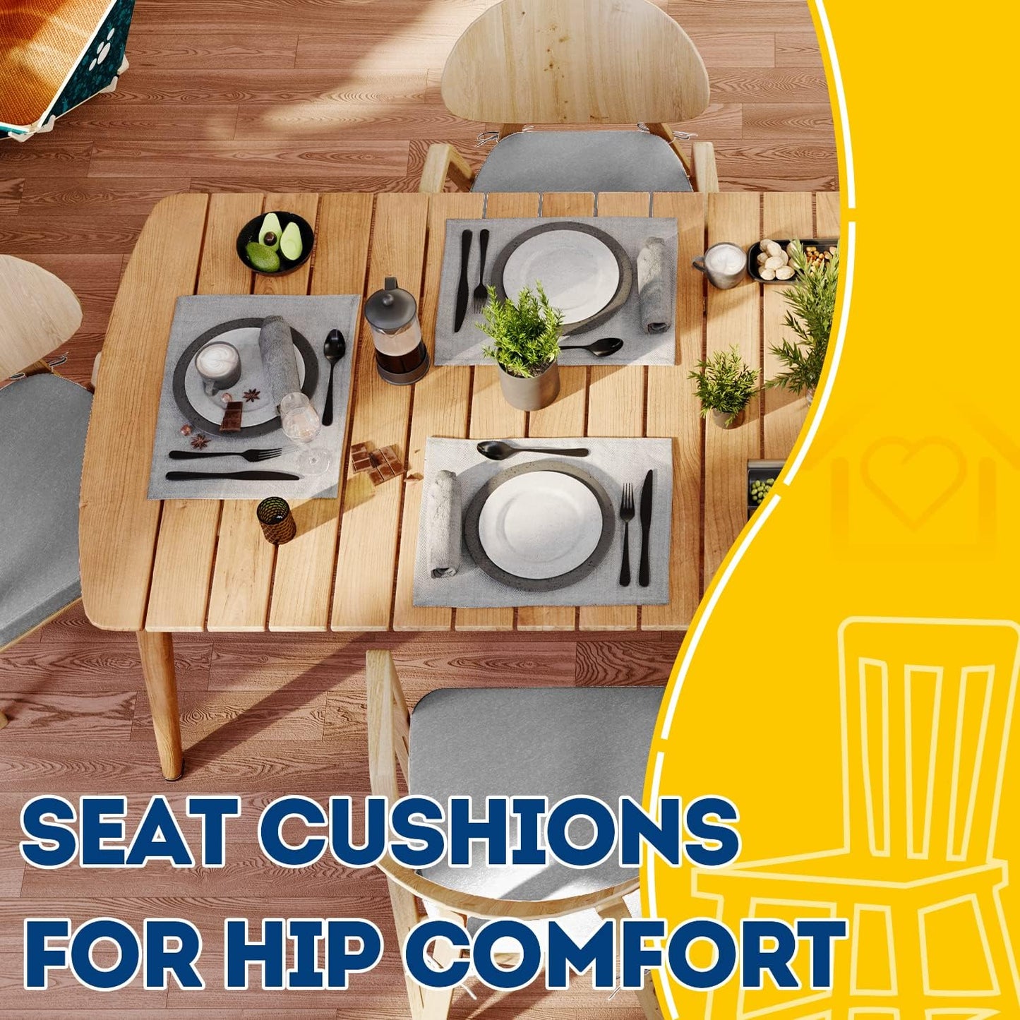 AAAAAcessories D-Shaped Chair Cushions, 2" Thick Dining Chair Pads with Ties and Removable, Machine-Washable Cover, 17" x 16", Set of 4, Oatmeal Beige - Colors B