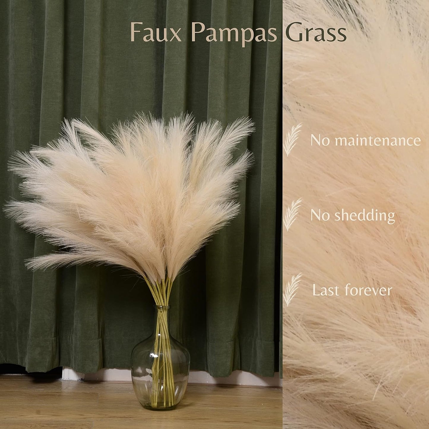 PERFNIQUE Faux Pampas Grass, 9PCS Pompas, Large Pompas Grass, 38'' Tall Pampas Grass for Floor Vase, Pampas Grass Decor Tall for Vase Fillers, Boho Rustic Farmhouse Home Decor(Natural Beige)