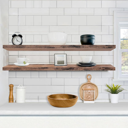 Sorbus Floating Shelves for Wall - 48 Inch Long Bathroom Shelves, Wall Decor for Bedroom, Kitchen, Living Room & Book Storage - Mounted Floating Shelf with Invisible Brackets (Maple Wood, 2 Pack)
