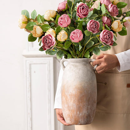 Dobbyby Ceramic Flower Vase 7.6 inch Farmhouse Rustic Vase Decorative Pottery Terracotta Vases for Home Decor Table Mantle Fireplace Living Room Bathroom Wedding Centerpiece (Whitewashed)