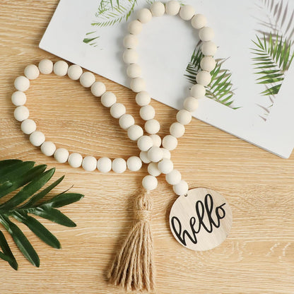Meplait Love Wooden Bead Garland with Tassel, Decorative Beads Home Decor Farmhouse Tassel Garland Boho Decor for Tiered Tray（38in）
