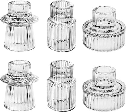 Brown Candlestick Holders 12PCS Ribbed Glass Taper Candle Holders Set for Tealight Candlestick Candles, Table Centerpieces for Thanksgiving Christmas Farmhouse Decor Indoor and Outdoor