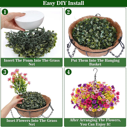 2 Sets Artificial Hanging Plants Flowers Basket Outdoor, Fake Hanging Plants 24 Pcs Flowers for Porch Patio Garden Home Decor for Mothers Day Memorial Day Spring Summer (Red, Purple, Yellow, Rose Red)