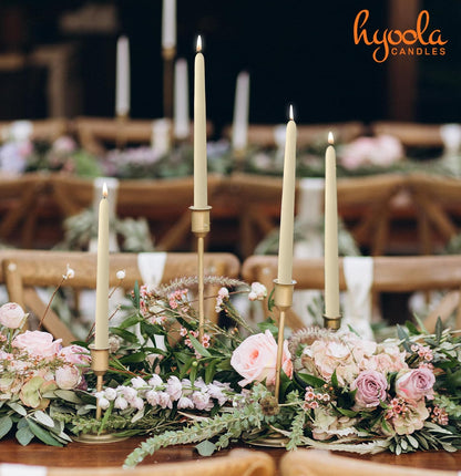 Hyoola Tall Taper Candles - 10 Inch Metallic Gold Unscented Dripless Taper Candles - 8 Hour Burn Time - 4 Pack