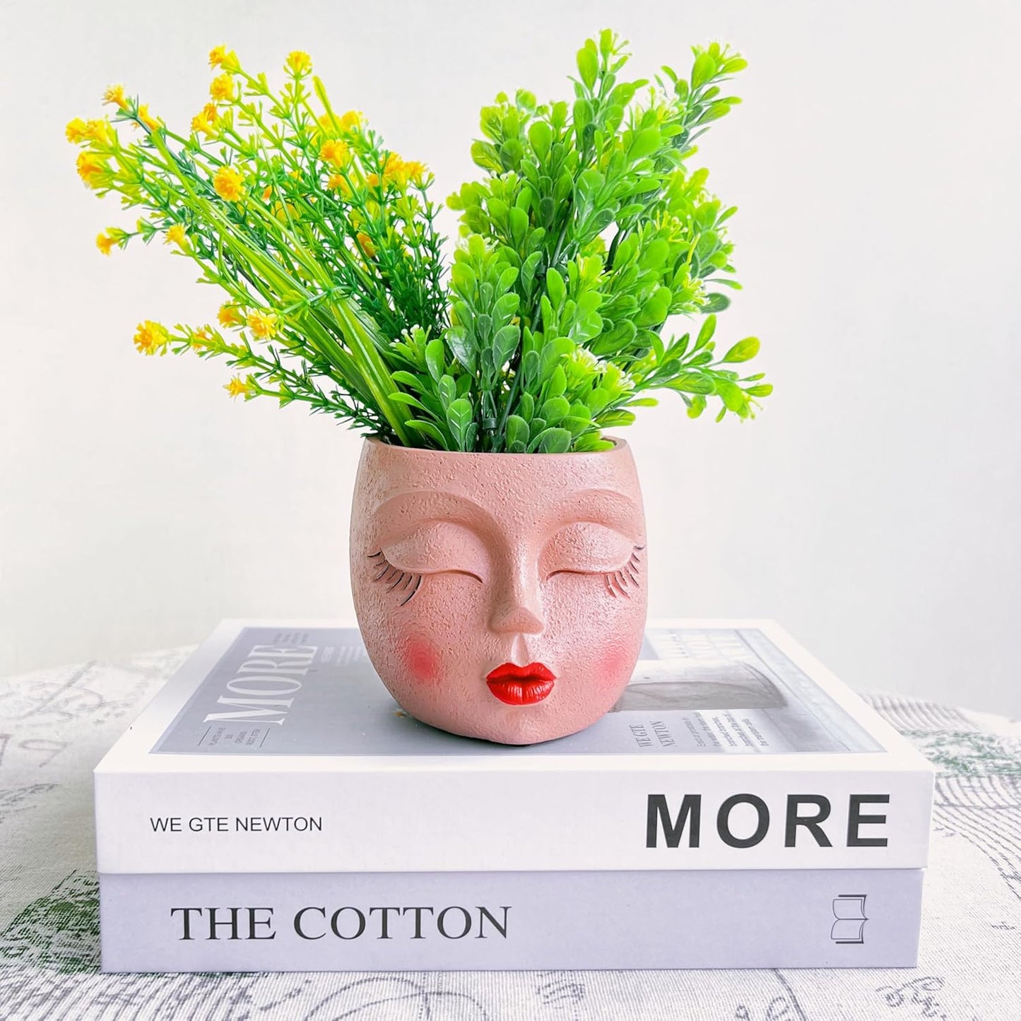Handmade Face Flower Pots Standing Air Kiss Head Planter Pot for Trailing Plants Cute Succulent Planter Resin Planters Funny Face Planters with Anti-Friction Pads White 1Pack
