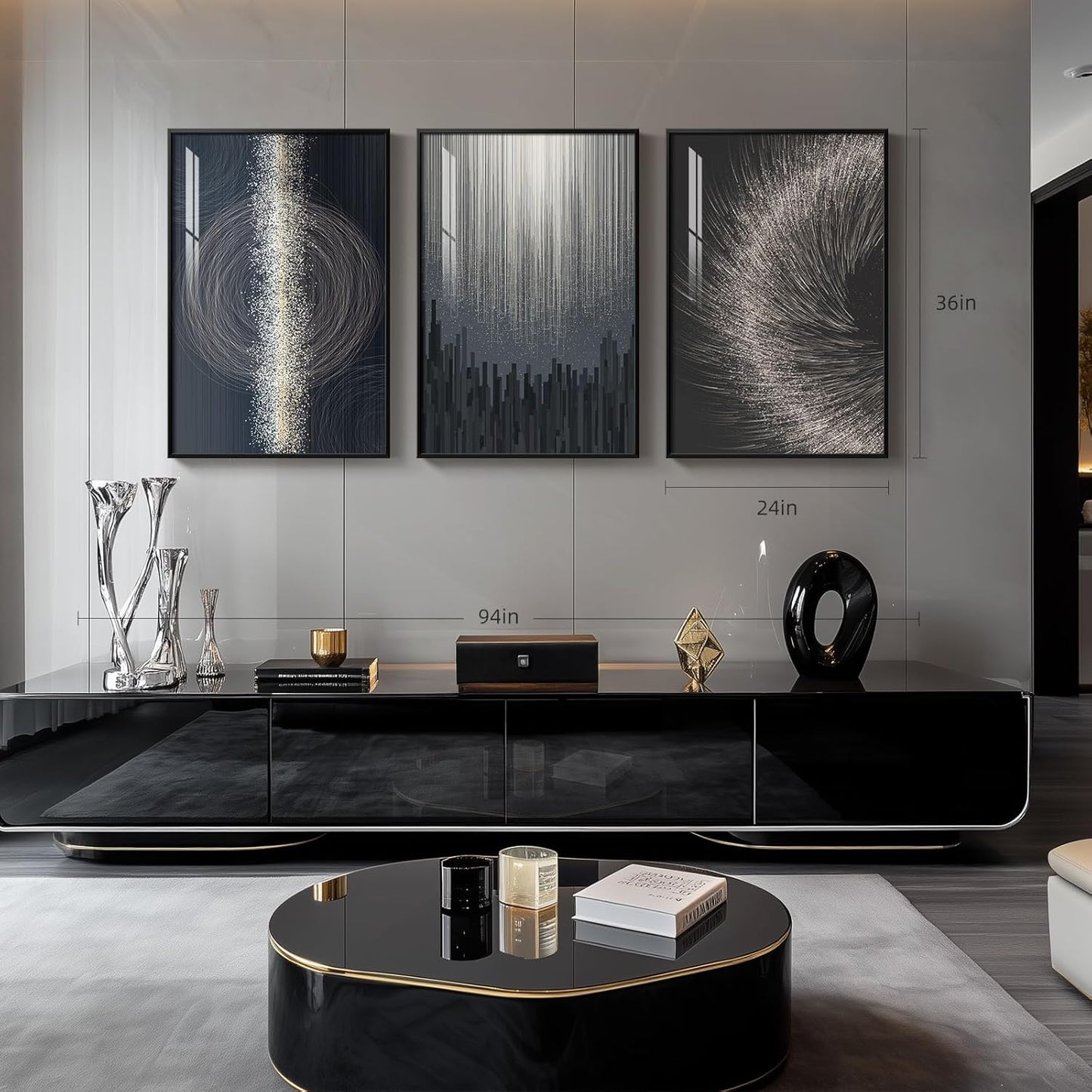 Framed Modern Luxury Gold Wall Art, Set of 3 Piece Contemporary Paintings Artwork for Walls, Golden Prints Pictures with Gold Frame, Wall Decor for Living Room, Hallway, Bedroom, Office 16x24 Inch