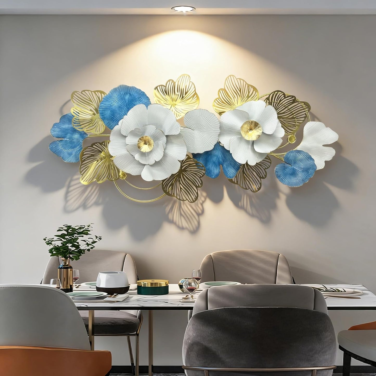 Roivikis Large Metal Wall Art Decor, 3D Abstract Lotus Leaves Wall Handcrafted Modern Decoration for Indoor Outdoor for Living Room, Bedroom, Entryway 52" x 24"