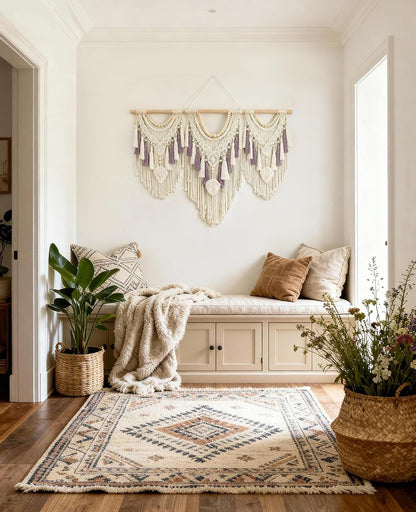 Tempospark Large Macrame Wall Hanging, 43" Wx32 L Boho Wall Hangings for Living Room Bedroom Nursery, Boho Chic Large Macrame Tapestry for Bedroom Wall Decor (Tassel)