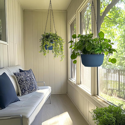 T4U 10 Inch Hanging Planters for Indoor Plants, 2 Pack White Self Watering Hanging Plant Pot, Hanging Pots Set with Drainage Hole & Plug & Chain with 3 Hooks for Garden Home Decor