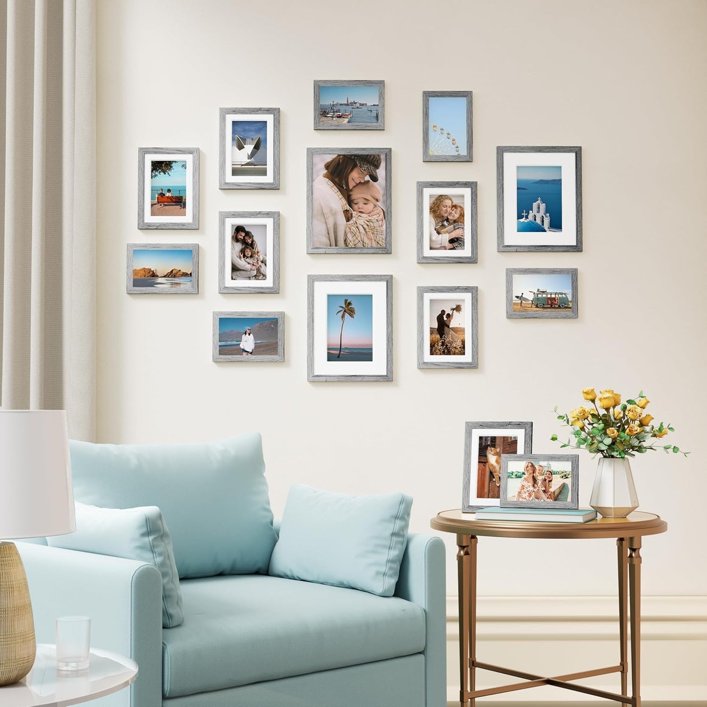 Vittanly 15 Pack Picture Frames Collage Wall Decor for Mounting or Tabletop Display, Gallery Frame Set for Family, Multi Sizes Including 3pcs 8x10, 6pcs 5x7, 6pcs 4x6, Black