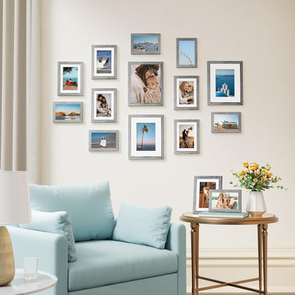 Vittanly 15 Pack Picture Frames Collage Wall Decor for Mounting or Tabletop Display, Gallery Frame Set for Family, Multi Sizes Including 3pcs 8x10, 6pcs 5x7, 6pcs 4x6, Black