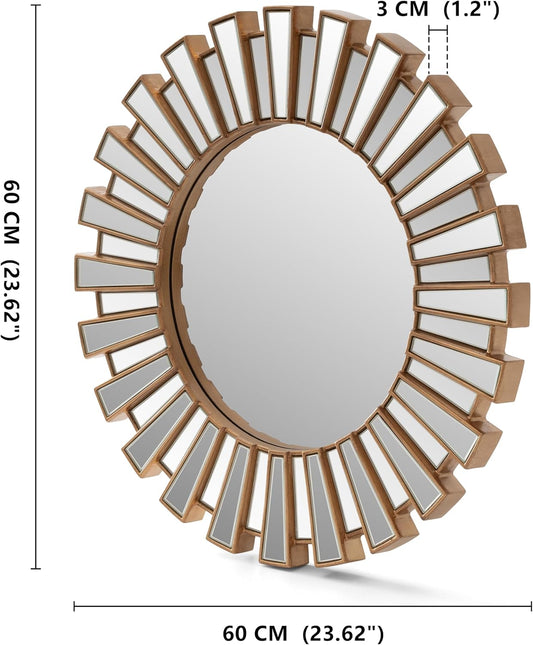 SHYFOY 23.6" Gold Sunburst Wall Mirror, Round Beveled Decorative Mirror with Layered Metal Frame, Glam Luxury Accent Wall Mirror for Living Room, Entryway & Bedroom