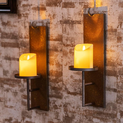 Set of 2 Vintage Wall Candle Sconce, Distressed Iron Metal, 15.6 x 3.9 inches, Rustic Farmhouse Style