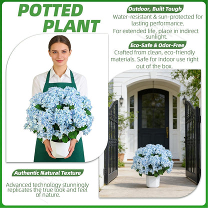 Artificial Hydrangea Bush – 20 Inch Potted Faux Hydrangea Plant, UV Resistant Outdoor Hydrangea Artificial Plants for Front Porch, Garden, Patio & Indoor Decor
