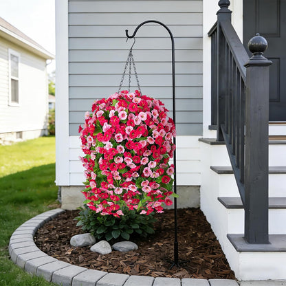 INXUGAO Artificial Flowers with Hanging Basket, Outdoor Faux Plants Silk Morning Glory Vines, Fake Green Arrangement for Garden Patio Spring Summer Decor(4pcs,Darkorchid)